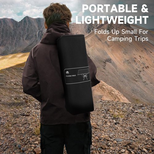 MTRVR Camping Table Folding, Small Camping Table with Load 380lbs, Portable Roll up Aluminum Foldable Table with Carry Bag for Outdoor, Picnic, Camping, Black