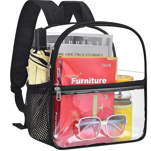Clear Backpack for Stadium Events - 12x12x6, Mini Small Clear Bag with Front Pocket for Concert Sport Events Work Travel(Black)