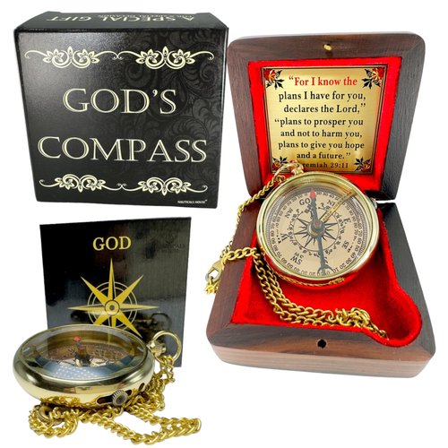 Christian Compass – Jeremiah 29:11 “for I Know The Plans” Engraved Brass Gift, Faith-Based Keepsake for Graduation, Baptism, Confirmation, or Religious Gift for Boys, Girls & Adults – Gift Boxed