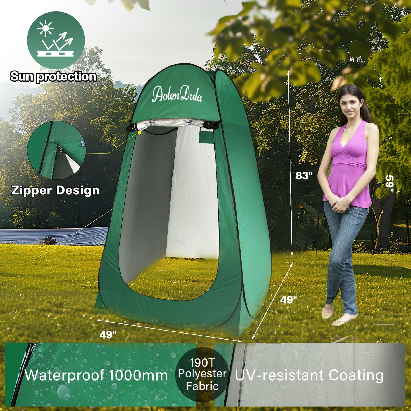 Aolendula Pop Up Privacy Tent - 3000mm Waterproof Instant Changing Room for Camping/Beach, Portable Shower Shelter with Carry Bag & Stakes (6.5lbs Lightweight)