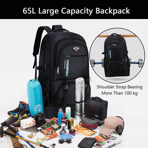 Wesoke 65L Hiking Backpack Black, Expandable Travel Hiking Daypacks, Waterproof Large Camping Backpack for Men Women, Foldable Lightweight Outdoor Sport Backpacking Backpack for Climbing Touringr