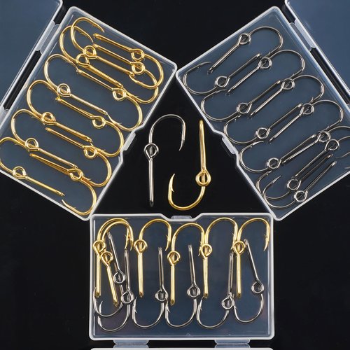 OROOTL Fishing Hooks Hat Pins, 12pcs High Carbon Steel Fish Hook Hat Clips Anti-Rust Tie Clips Clasp with Baseball Decoration for Fishing Tackle, Black, Golden