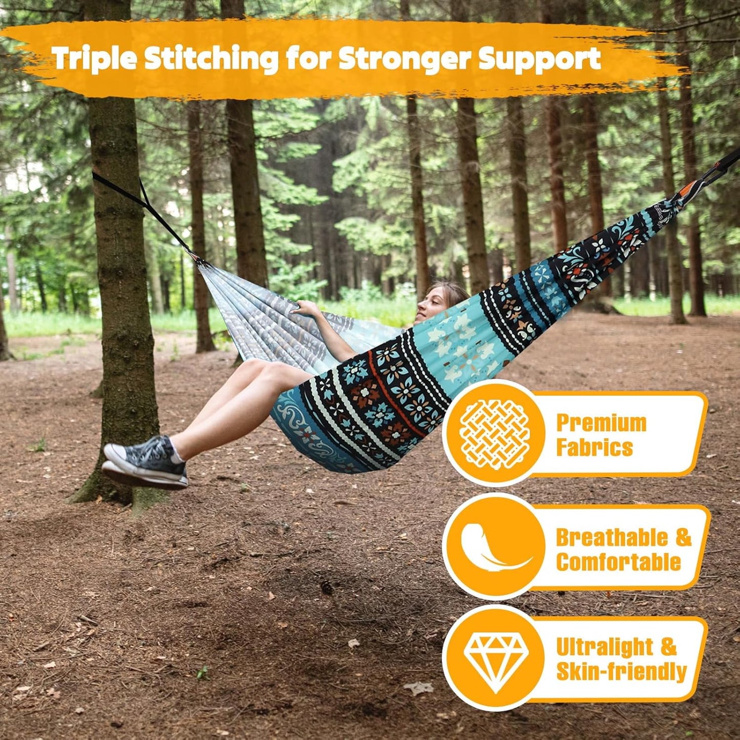 NATUREFUN Ultra-Light Travel Camping Hammock | 300kg Load Capacity,Breathable,Quick-Drying | 2 x Premium Carabiners,2 x Nylon Slings Included | Outdoor Indoor Garden