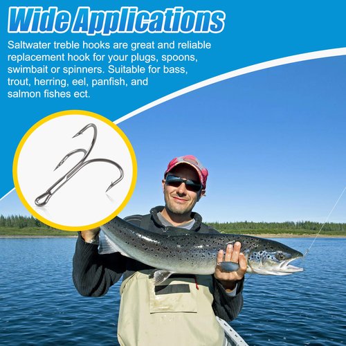 Classic Treble Hooks,20pcs Large Treble Fishing Hooks Saltwater Treble Hooks Silver Big Game Triple Barbed Fish Hooks Saltwater Fishing Hooks Size 4/0 6/0 7/0 8/0 10/0