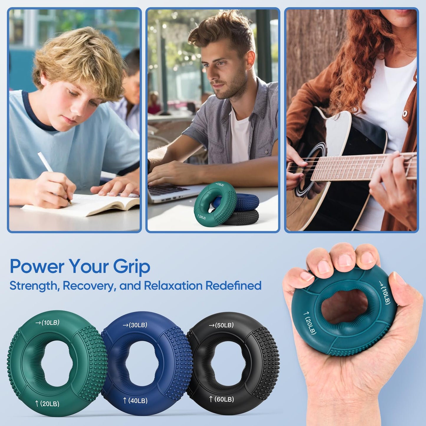 FitBeast Grip Strength Trainer, Finger Exerciser, Stress Balls for Adults, Hand Therapy for Strength, Recovery & Stress Relief, Forearm Strengthener for Men, Women & Seniors (6-Piece Cool Tones)