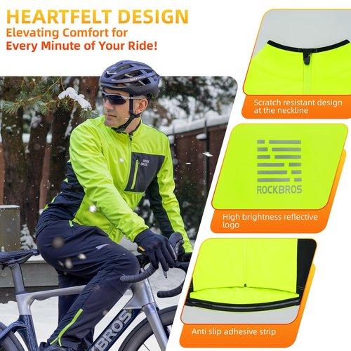 ROCKBROS Cycling Jackets for Men Winter Thermal Bike Jackets Breathable Cycling Windbreaker with 3 Pockets