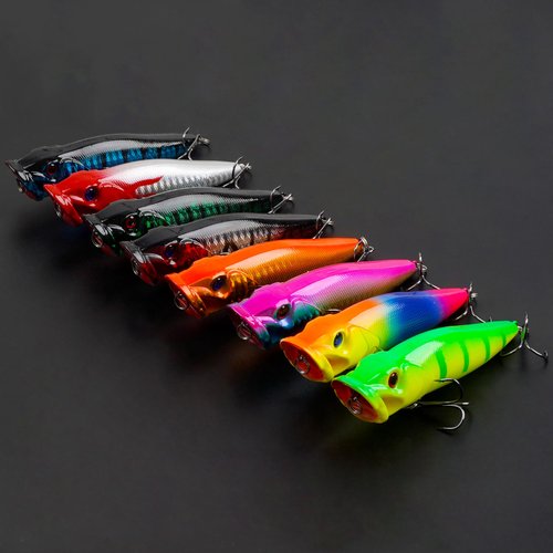 OROOTL Popper Fishing Lures, 8pcs Bass Lures Hard Baits Colorful Saltwater Popper Lure Lifelike Swimbait for Freshwater Saltwater Bass Trout Walleye Panfish