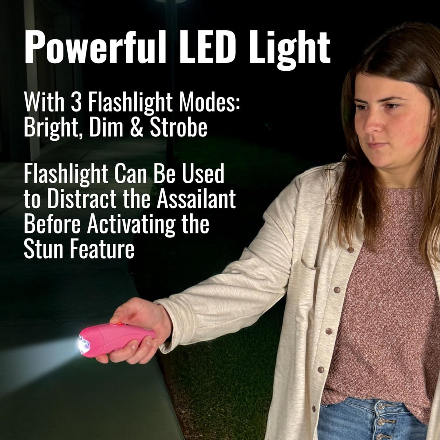 Rechargeable Mace Stun Gun for Self Defense - High Voltage with Bright LED Light