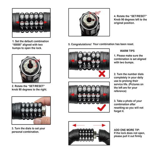 Via Velo Bike Chain Lock, 5-Digit Resettable Combination Heavy Duty Anti-Theft Bicycle Lock, 2.95 Ft Security Bike Locks for Scooter, Motorcycle, Gate, Fence, Valuables Etc