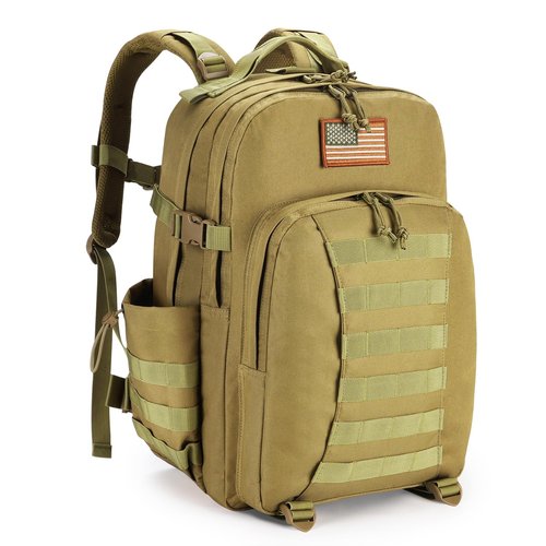 CVLIFE Tactical Backpack for Men Military Army Backpack 40L Large Molle Army Assault Pack Bug out Bag Tactical Military Survival Rucksack for Hiking, Hunting, Travel, Fishing, Camping, Tan