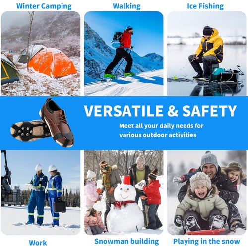 Crampons Ice Cleats for Shoes and Boots, Traction Cleats Ice Snow Grips with 10 Stainless Steel Spikes, Winter Outdoor Anti-Slip Crampon for Walking, Fishing, Climbing and Hiking(L)