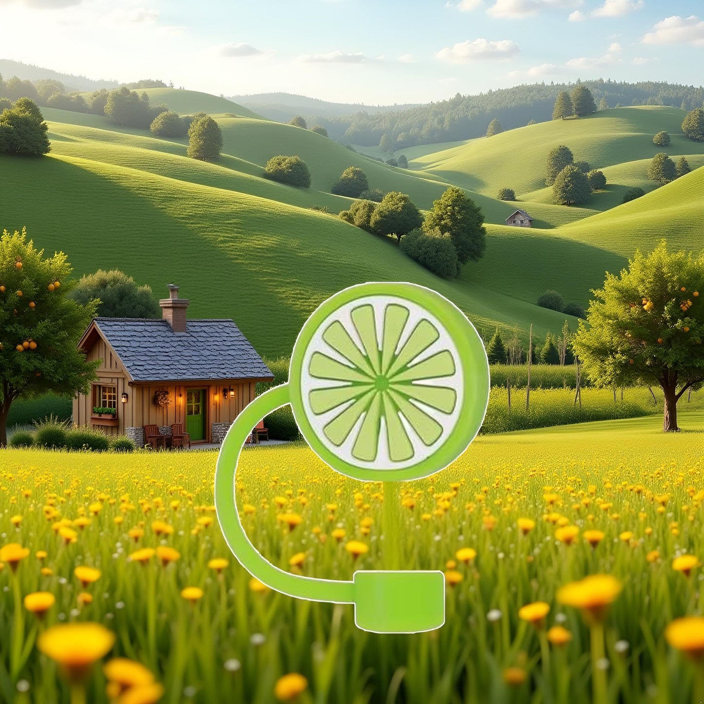 Green lemon Straw Cover for Stanley 40&30 Oz Cup, 10mm Silicone Straw Covers Cap for Stanley Cup Accessories, Cute Topper for Tumblers, Cap Stopper for Reusable Straws Tip Lids（DM567）