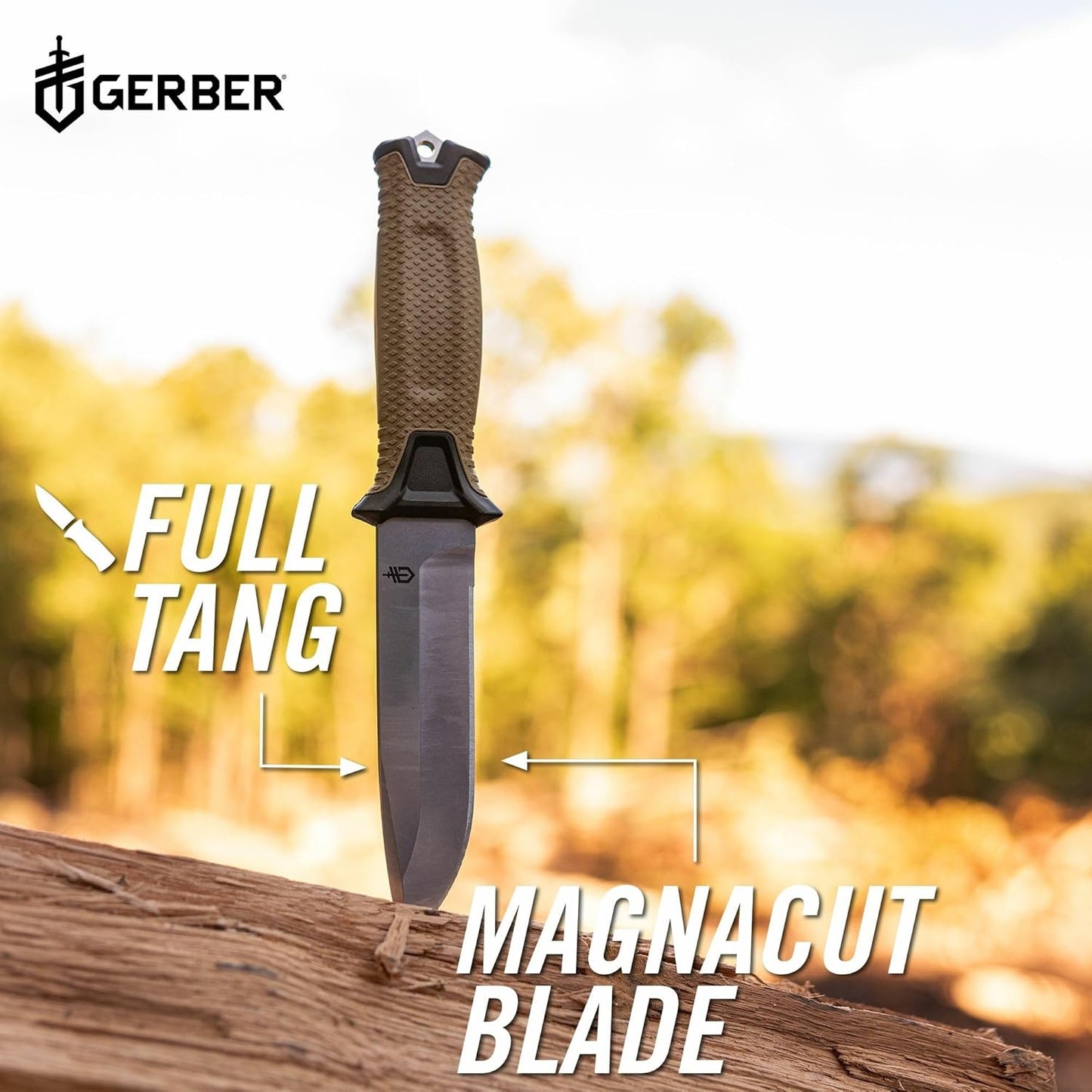 Gerber Gear StrongArm Knife - Fixed Blade - Tactical Knife for Survival Gear - Full Tang, 420HC Steel Blade - Camping Survival Knife - Made in USA - Plain edge, Coyote Brown