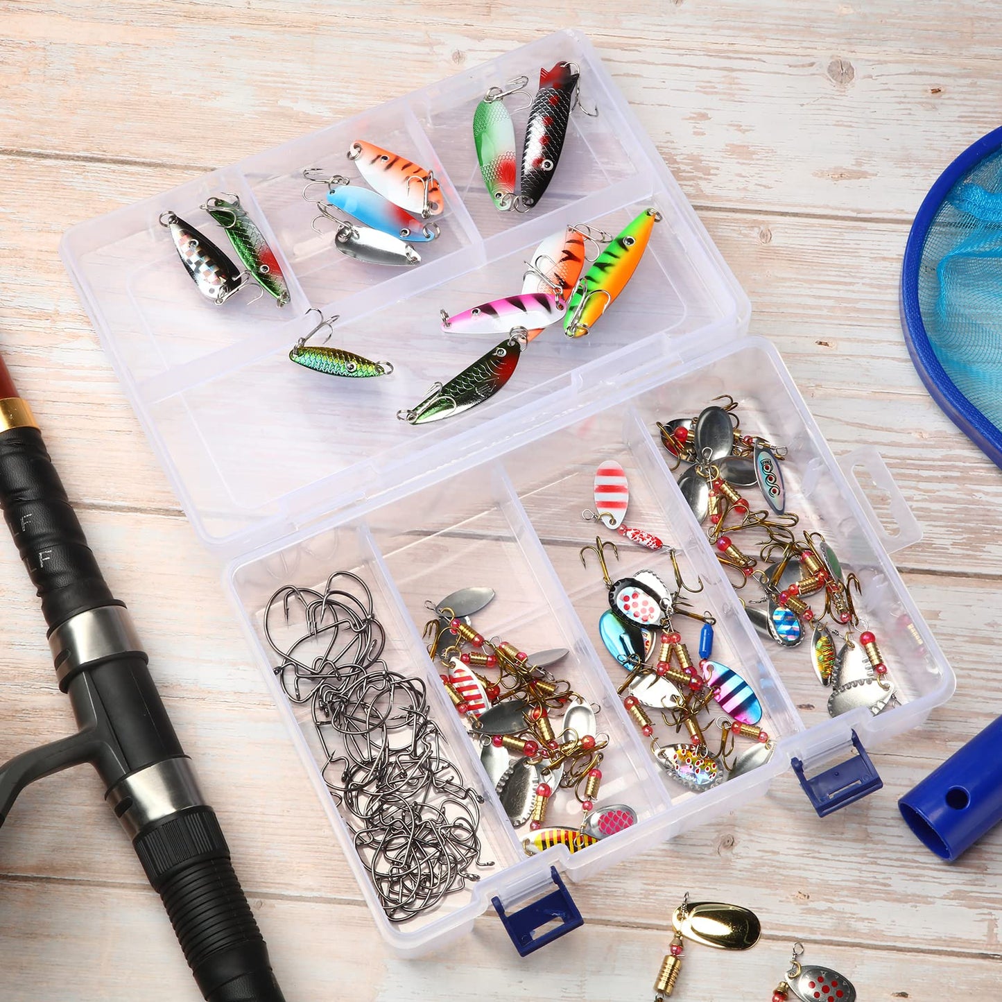 Honoson 6 Pack Fishing Tackle Box Organizer Storage Clear Fishing Box with Movable Tray Plastic Waterproof Compartment Organizer for Lure Container Craft Beads Jewelry