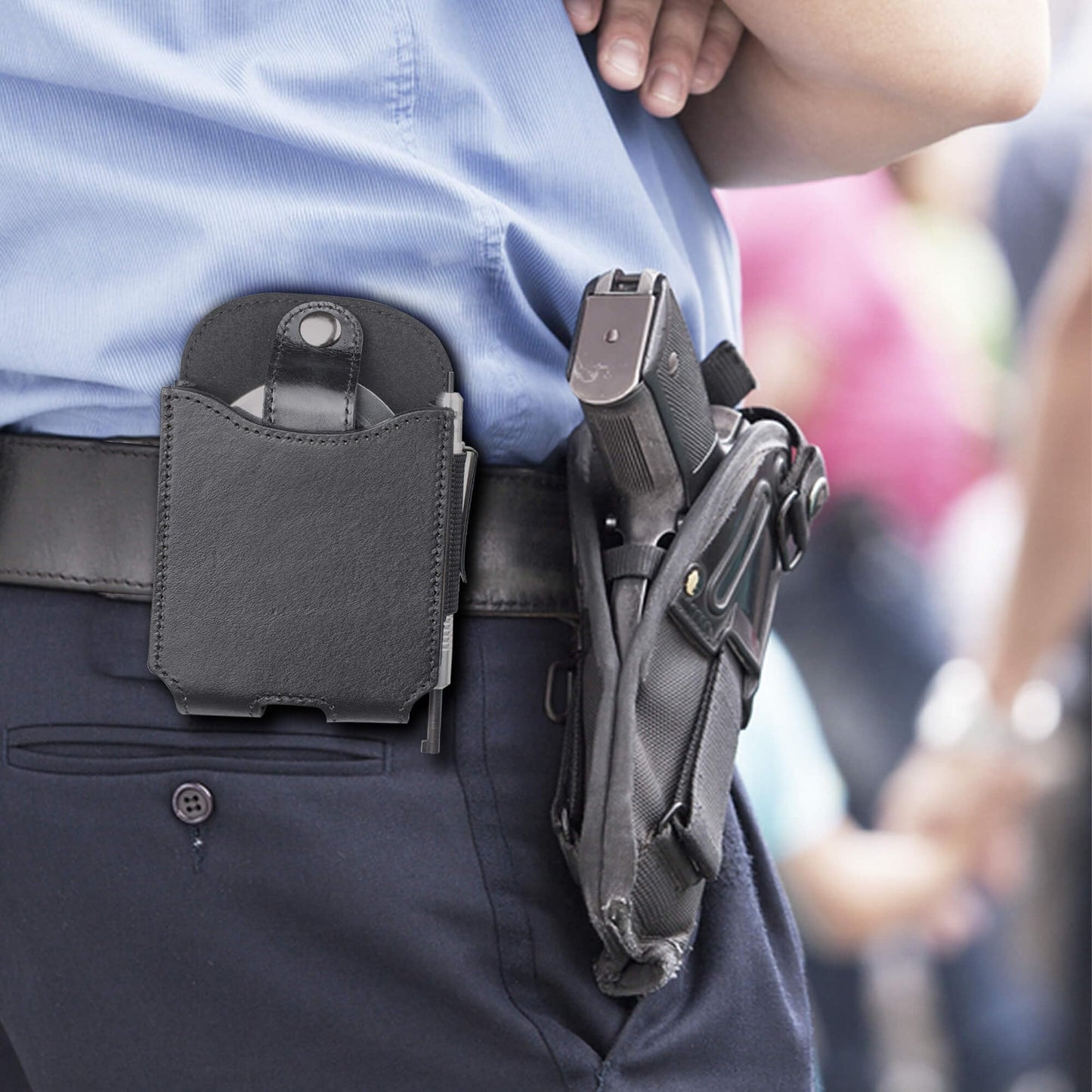 Handcuff Holder,Cuff Holder for Duty Belt, Black Leather Handcuff Pouch Fits for Chain& Hinged Cuff