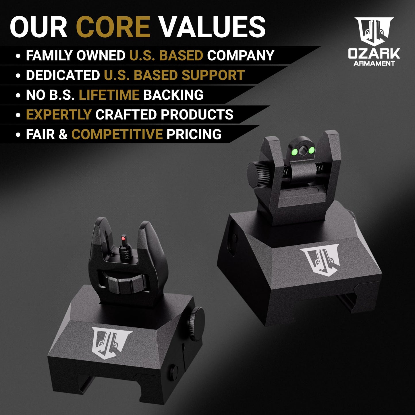 OZARK ARMAMENT Fiber Optic Flip Up Iron Sights - Flip Up Sights Rail Mounted Battle Sights - Front and Rear Sight Set