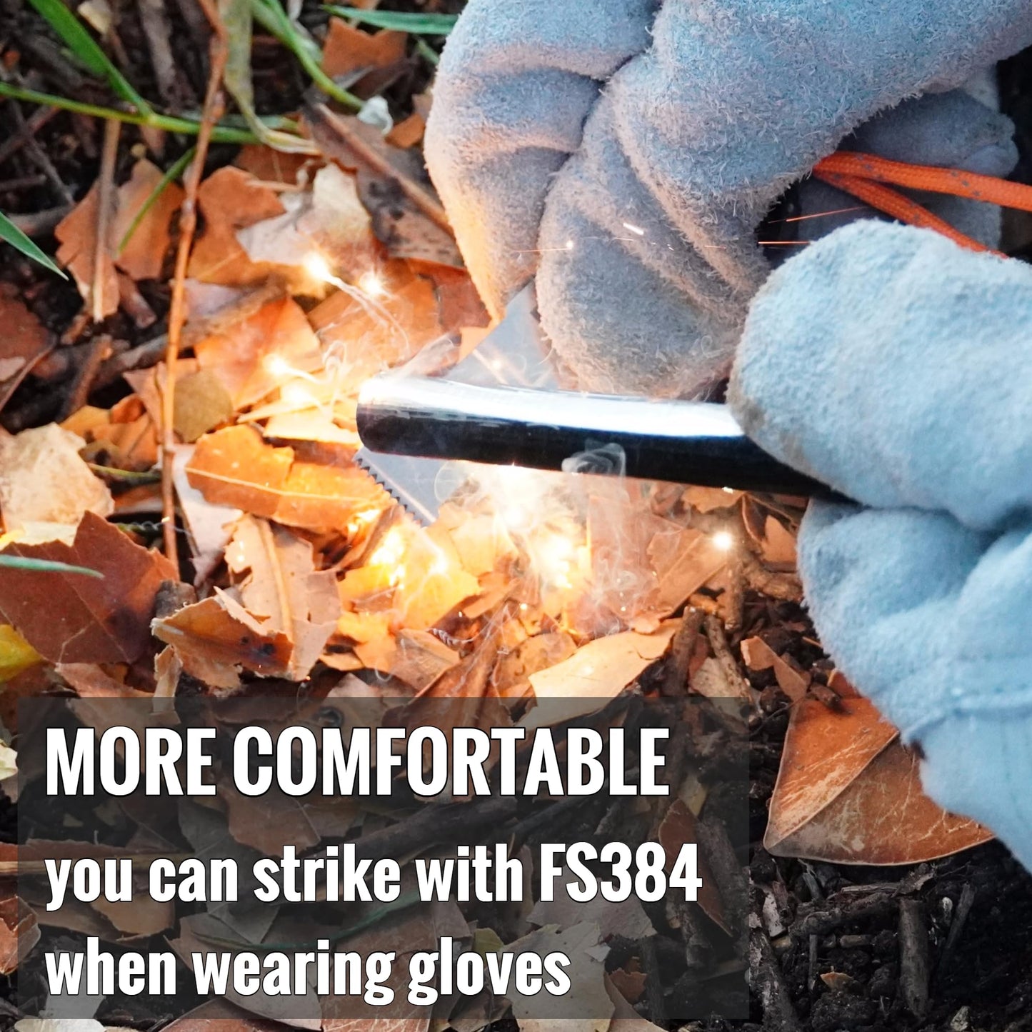 FERROFIRE FS384 Classic Ferro Rod Fire Starter with 3/8 Inch x 4 Inch Ferrocerium Rod Magnesium Flint and Steel Ferro Rod Striker 550 Paracord Lanyard Handle for Camping Emergency Survival Hiking BBQ