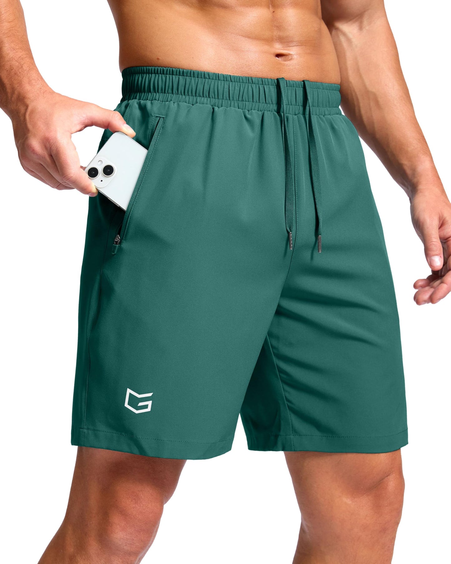 G Gradual Men's Athletic Running Shorts with Zipper Pockets Quick Dry 7"/ 5"/ 9" Workout Gym Shorts for Basketball Hiking(Rainforest Green,7M)
