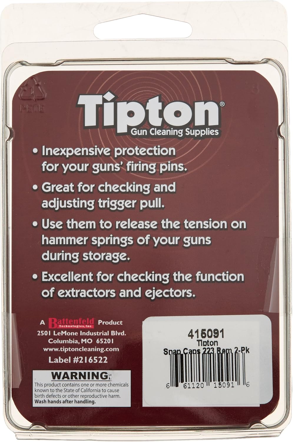 Tipton Rifle Snap Caps with False Primer and Reusable Construction for Dry-Firing, Practice and Safe Firearm Storage, 2 Pack