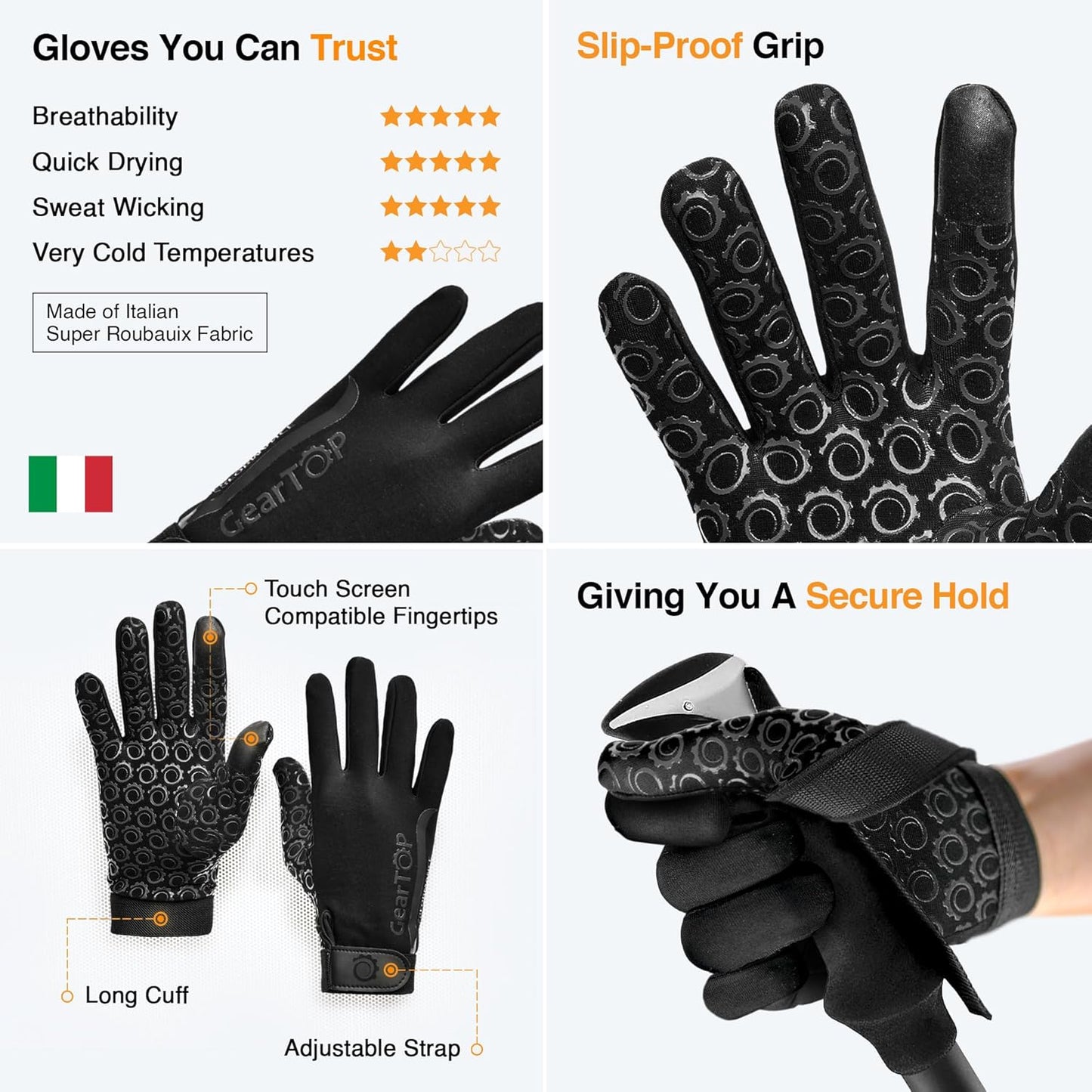 GearTOP Football Gloves for Men & Women for Cold Weather, Touchscreen Winter Gloves Men Running Gear, Warm Glove Liners for Hiking, Freezer Gloves