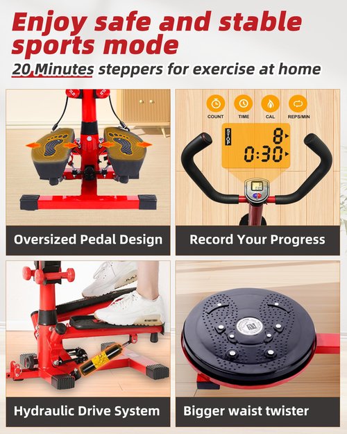 Wonderful Day Stair Steppers for Exercise at Home, Twist Stair Stepper Machine with Resistance Bands, Dumbbells, LCD Monitor,300 lbs Loading Capacity