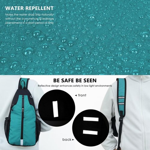 MAVHVAM Small Crossbody Sling Bag - Lightweight Travel Hiking Backpack - Adjustable Daypack - Reflective Strap - One Shoulder - Water-Repellent Chest Bag - Teal