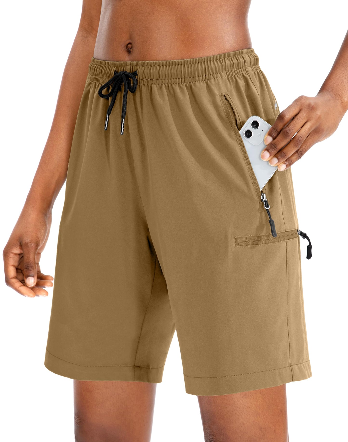 SANTINY Women's 5''/ 7''/9'' Hiking Cargo Shorts Quick Dry Lightweight Summer Shorts for Women Athletic Zipper Pockets(Dark Khaki_XXL)