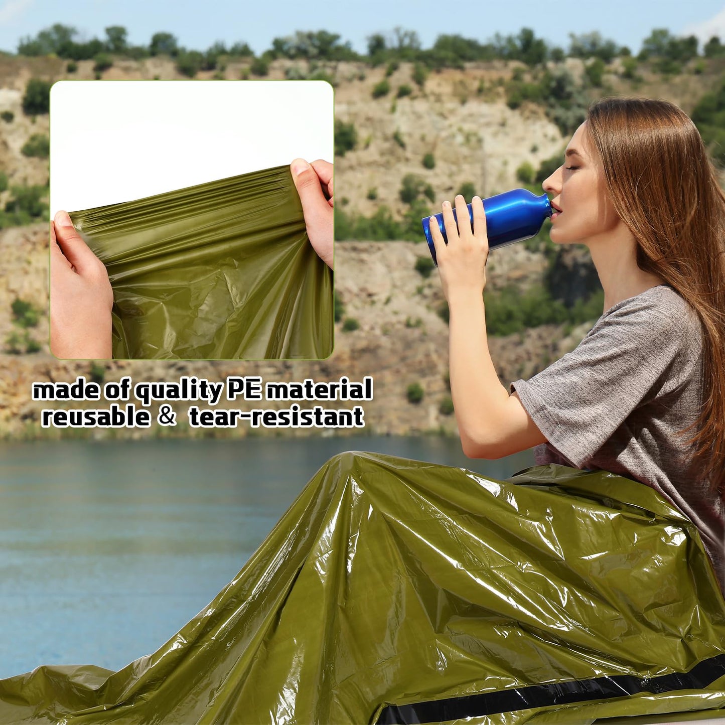 Mixweer 12 Pcs Emergency Sleeping Bag Portable Survival Sleeping Bag Thermal Bivy Sack Lightweight Emergency Shelter for Homeless People Waterproof Bivy Bag for Camping Hiking Adventure Outdoor, Green
