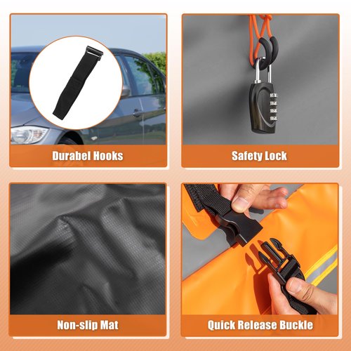 X AUTOHAUX 1000D PVC Waterproof Car Roof Bag Rooftop Cargo Carrier Bag Luggage Carriers for Cars with or without Rack Anti-Slip Mat 6 Door Hooks Set Gray - 15 Cubic Feet