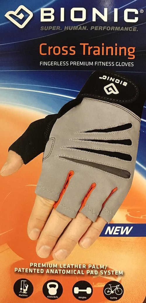 BIONIC Glove Men's Cross-Training Fingerless Gloves w/Natural Fit Technology, Gray/Orange (Pair)