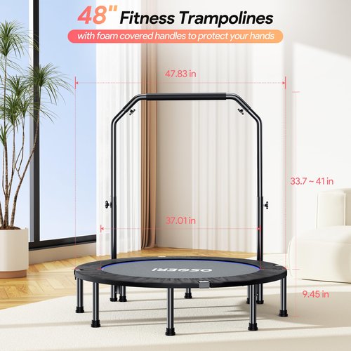 Osoeri 48" Rebounder Trampoline Foldable for Adults Max Load 450lbs, Mini Trampoline with Adjustable Foam Handle for Adults, Fitness Trampoline Indoor/Garden Workout