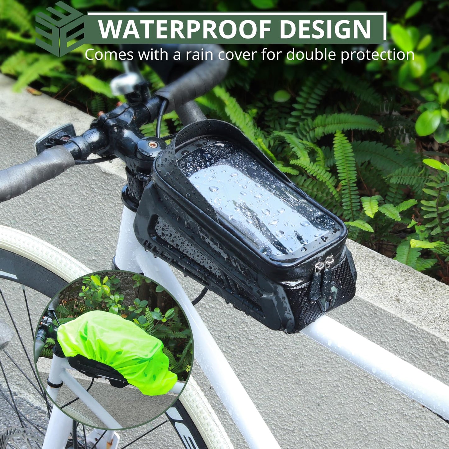 EYPINS Waterproof Bike Phone Bag - Bike/Bicycle Frame Bag for Phones Under 7.2", Bike Phone Holder/Mount, Top Tube Bike Bag with High Sensitivity TPU Touch-Screen, EVA Hard Case, Rain Cover