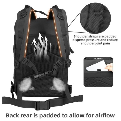 RooPoke 45L Army Tactical Backpack For Men,Large Military Assault Pack 3 Day Bug Out Bag For Women, Molle Daypack Camping Outdoor Mountaineering Backpacks Black Rucksack Survival