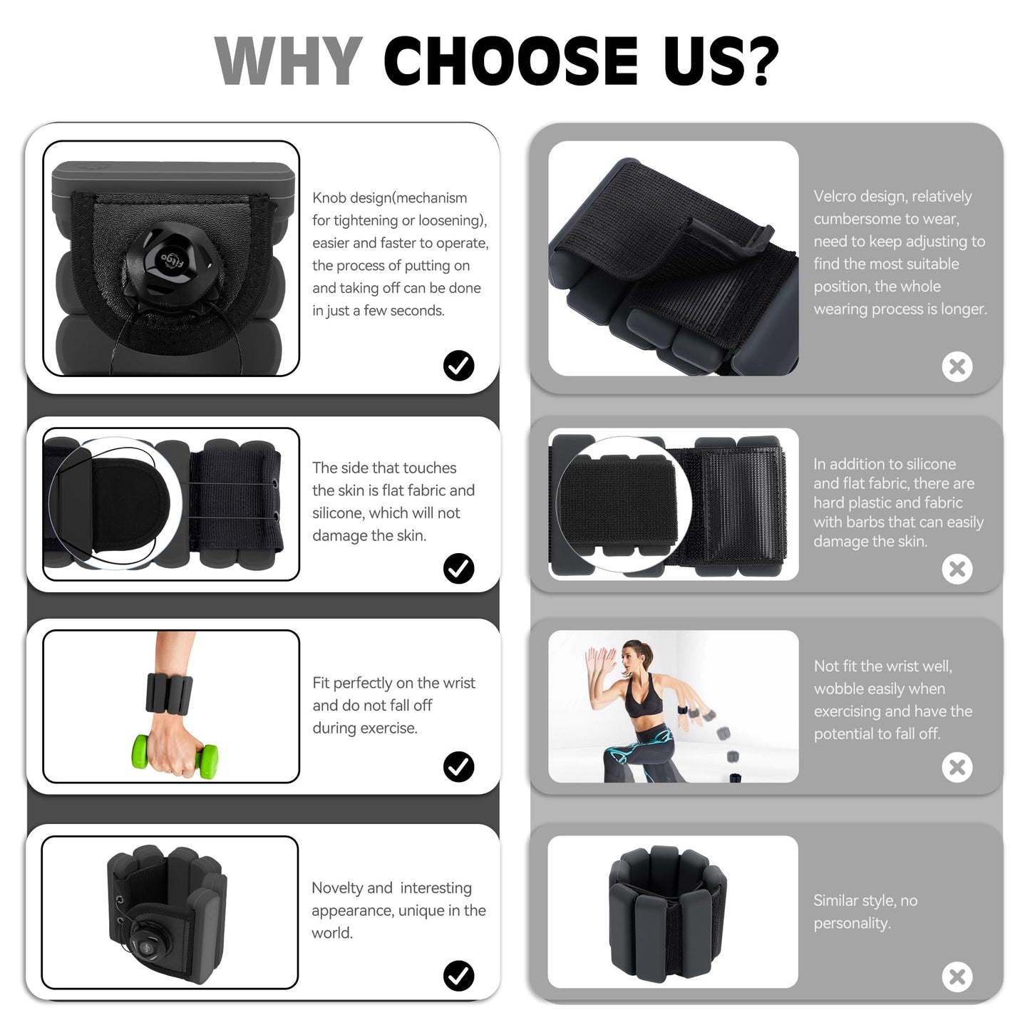 Ahape Wrist Weights - set of 2(1lb each), Adjustable Wrist Weights for Men and Women, Increase Training Intensity for Yoga, Pilates, Aerobics, Gym, Swimming, Hiking, Housework, Jogging, etc. (Black)