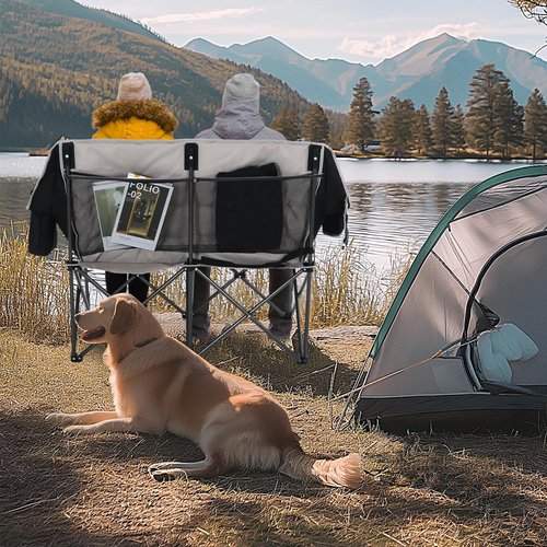 Nice C Heated Camping Chair with Battery, Outdoor Heated Folding Chairs, Double Padded Camping Chair for Adults, Camping Couch, with Cooler Bag, 2 Power Banks Included (Black&Grey)