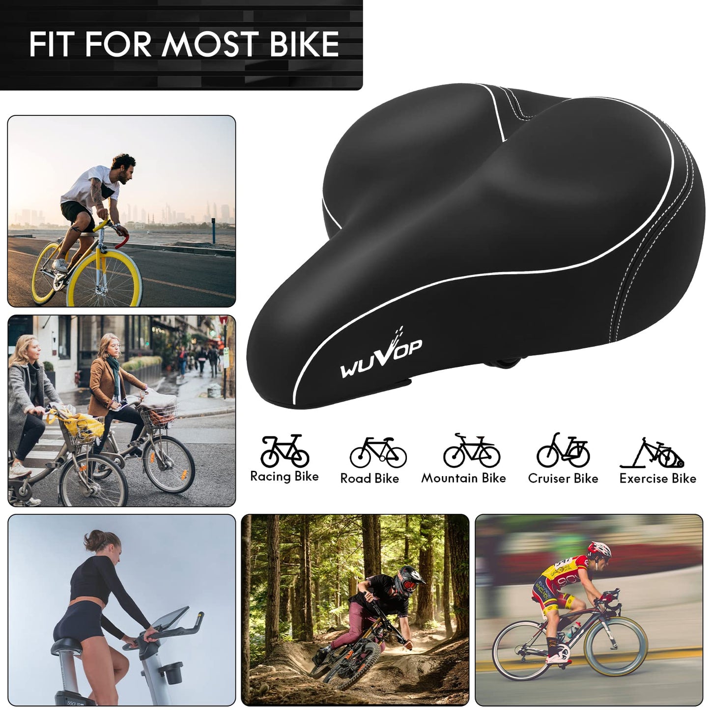 Oversized Bike Seat, Wide Bicycle Seat for Women Men Comfort, Universal Waterproof Bike Saddle Replacement with Safety Reflective Strip for Peloton, Exercise Bikes, Cruiser, City Bikes