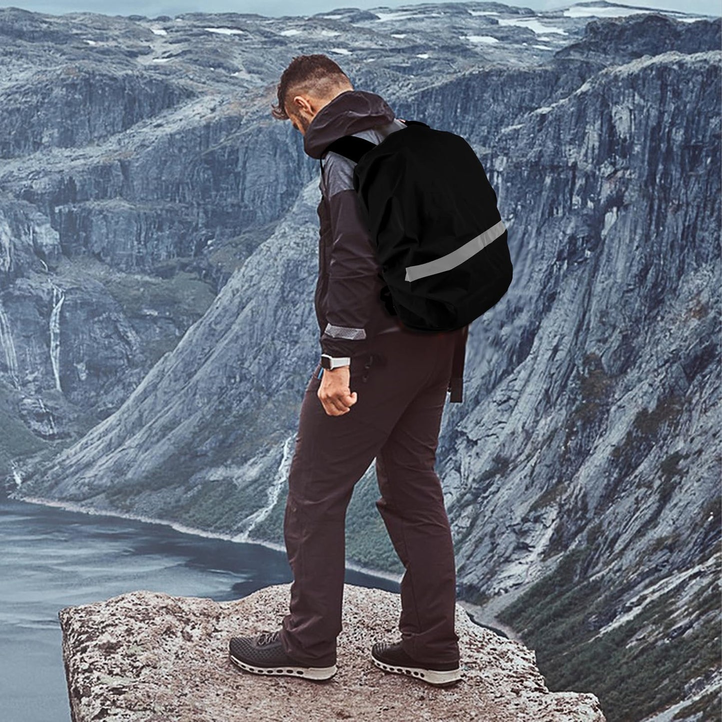 Jeffdad Waterproof Backpack Rain Cover, Foldable Hi-Visibility Reflective Strips Anti-dust Ultralight Rain Cover for Hiking Camping Cycling Traveling (26-40L)(Black)