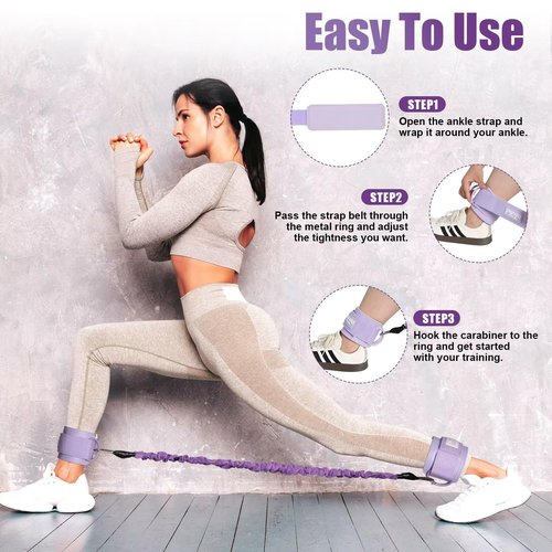 Leather Weight Lifting Belt（purple-m）+Ankle Resistance Bands with Cuffs（purple-10-30 lbs）