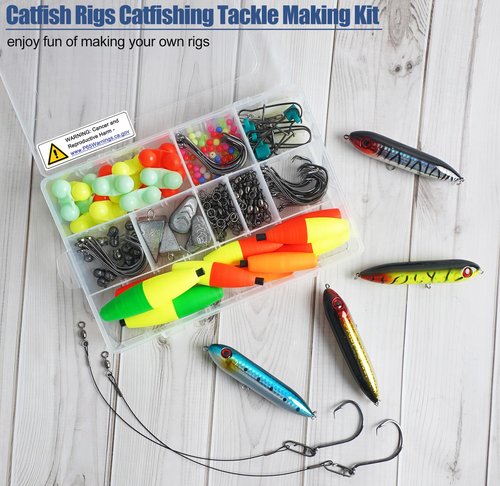 Catfish Rig Catfishing Tackle Making Kit, 170pcs Santee Cooper Rig with Bobbers Floats, Rattling Float Lure Baits, Hooks Swivels, Sinker Weights, Rattler Beads, Various Catfish Tackle Accessories