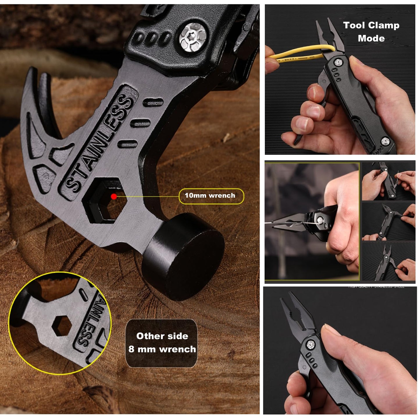GCFTIFF All in One Survival Tools Hammer Multitool, Camping Hunting Hiking Presents,Cool Gadgets for Boyfriend Husband Grandpa Women Birthday Valentines