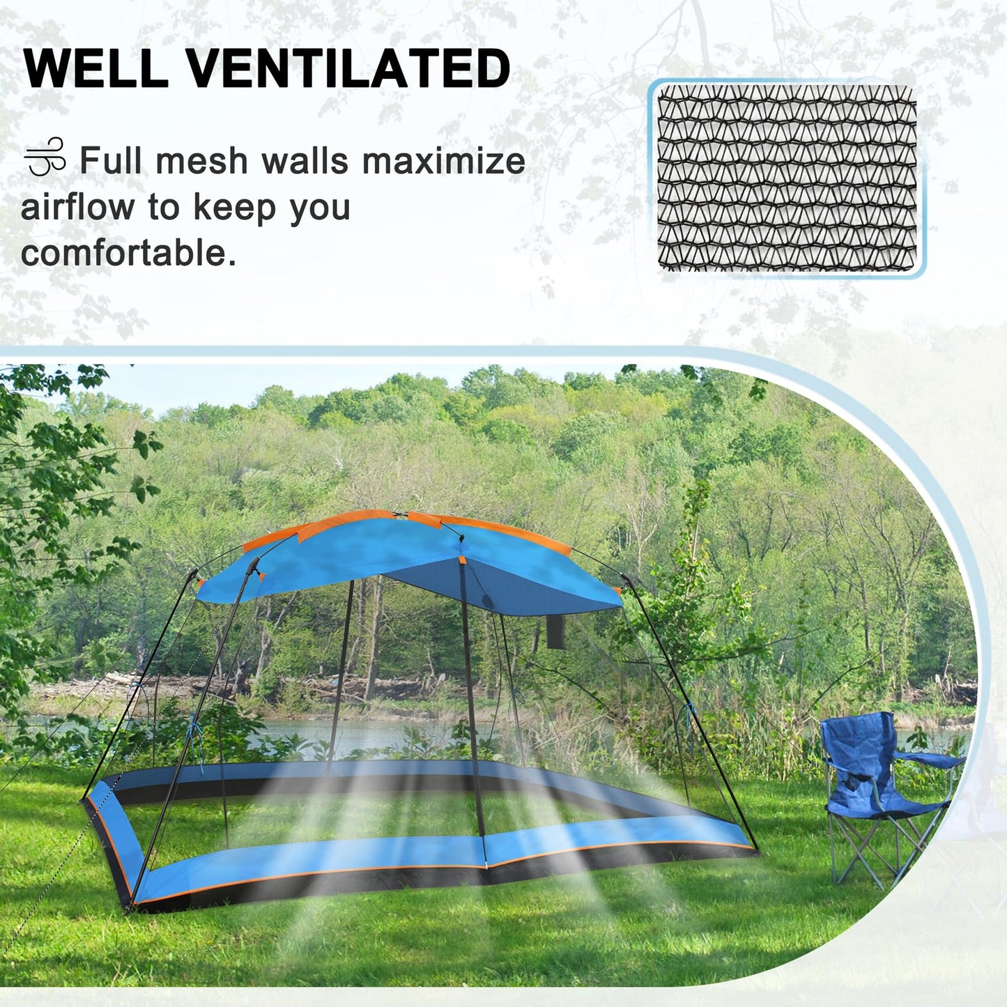 Hyper Venture Screen House 13x9 FT 4 Mesh Walls Canopy Tent Camping Gazebo Shelter for 6-8 People Outdoor Party Activities, Blue