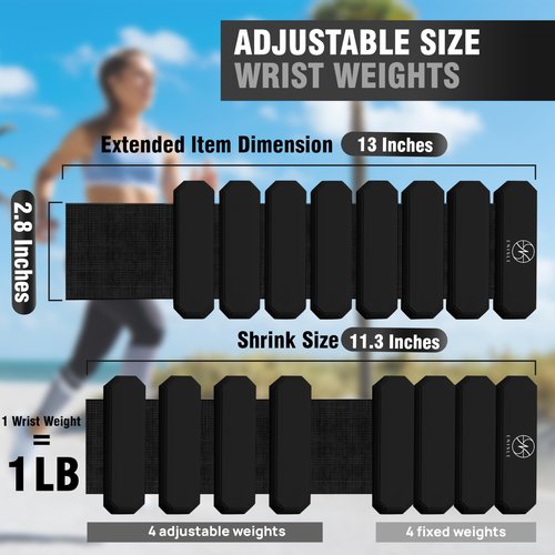 Wrist Weights Set of 2(1LB Each) Adjustable Ankle Weights for Women Men, Wearable Silicone Waterproof Arm Weights for Exercise, Fitness Workout, Yoga, Running, Swimming, Dance