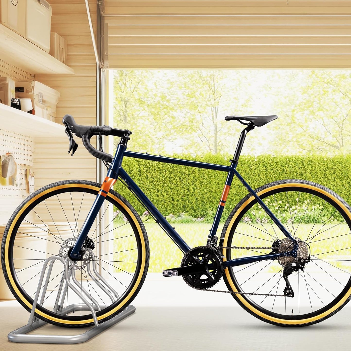 Simple Houseware 5 Bike Bicycle Floor Parking Adjustable Storage Stand, Silver