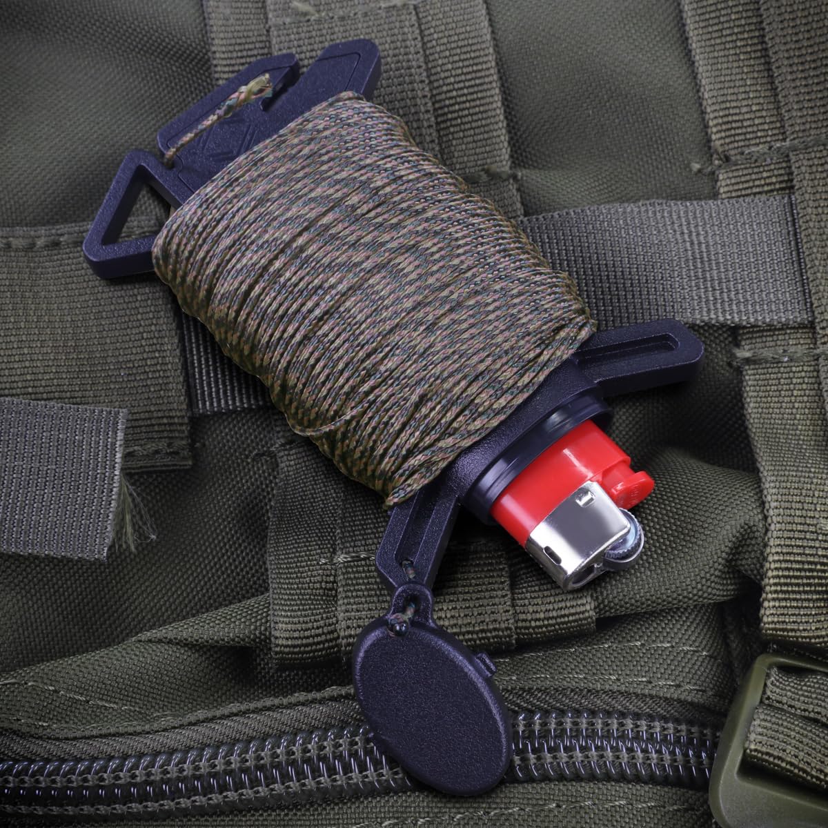 Atwood Rope Ready Rope™ Micro Cord Dispenser 125ft 100lb Test, Camping Gear Survival Tool, Built in Storage, Cutting Blade, Cord Grip, Gear Loop, Made in USA (Reflective Black)