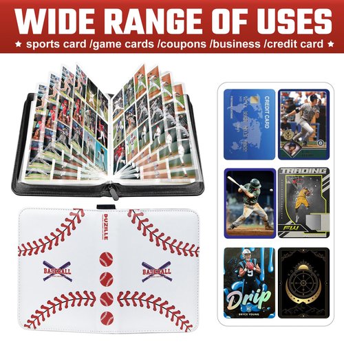 Baseball Card Binder 900 Pockets, Baseball Trading Cards Collection, 9-Pocket Sports Card Holder with 50 Pages Removable Sleeves and Zipper