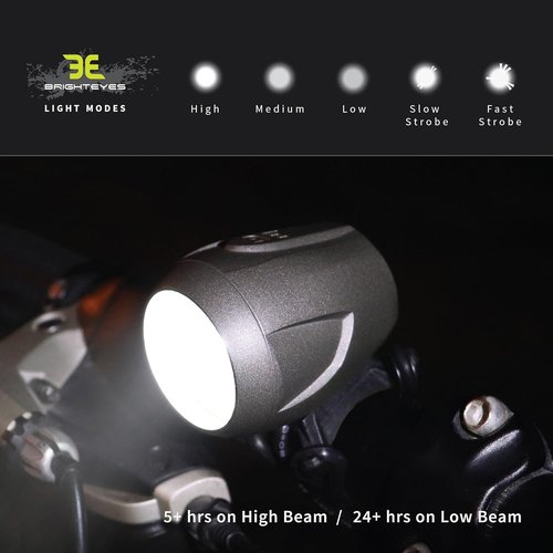 Bright Eyes Newly Upgraded and Fully Waterproof 1200 Lumen Rechargeable Mountain, Road Bike Headlight, 6400mAh Battery (Now 5+ Hours on Bright Beam). Free Diffuser Lens/TAILLIGHT
