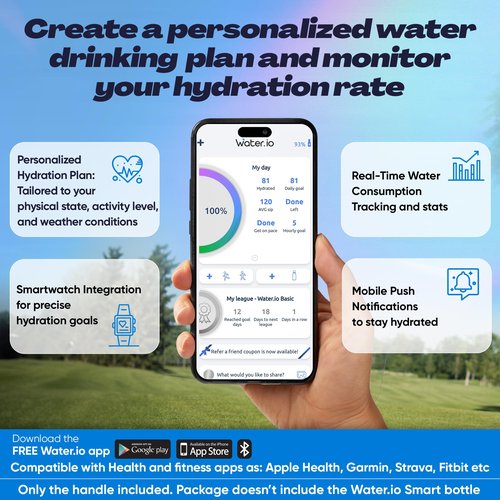 WATER.IO Smart Water Bottle Carrier Handle - Durable Bottle Handle with Innovative Design, Flexible Grip, and Easy Installation. Lightweight BPA/BPS Free Silicone for Comfortable Carrying (Black)