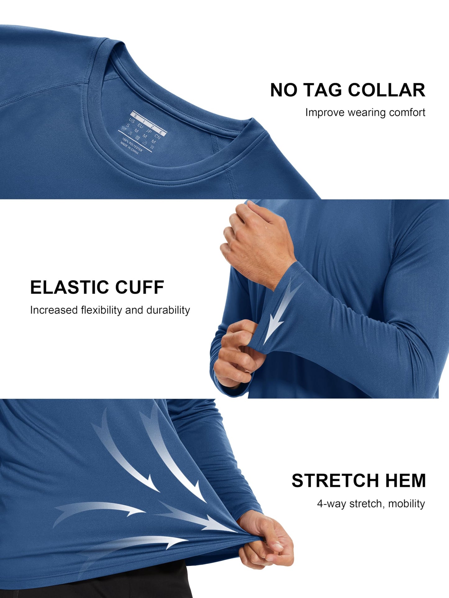 MAGCOMSEN Men's Long Sleeve Quick Dry Baselayer Shirts - Performance Tshirt Rash Guard - Blue Grey