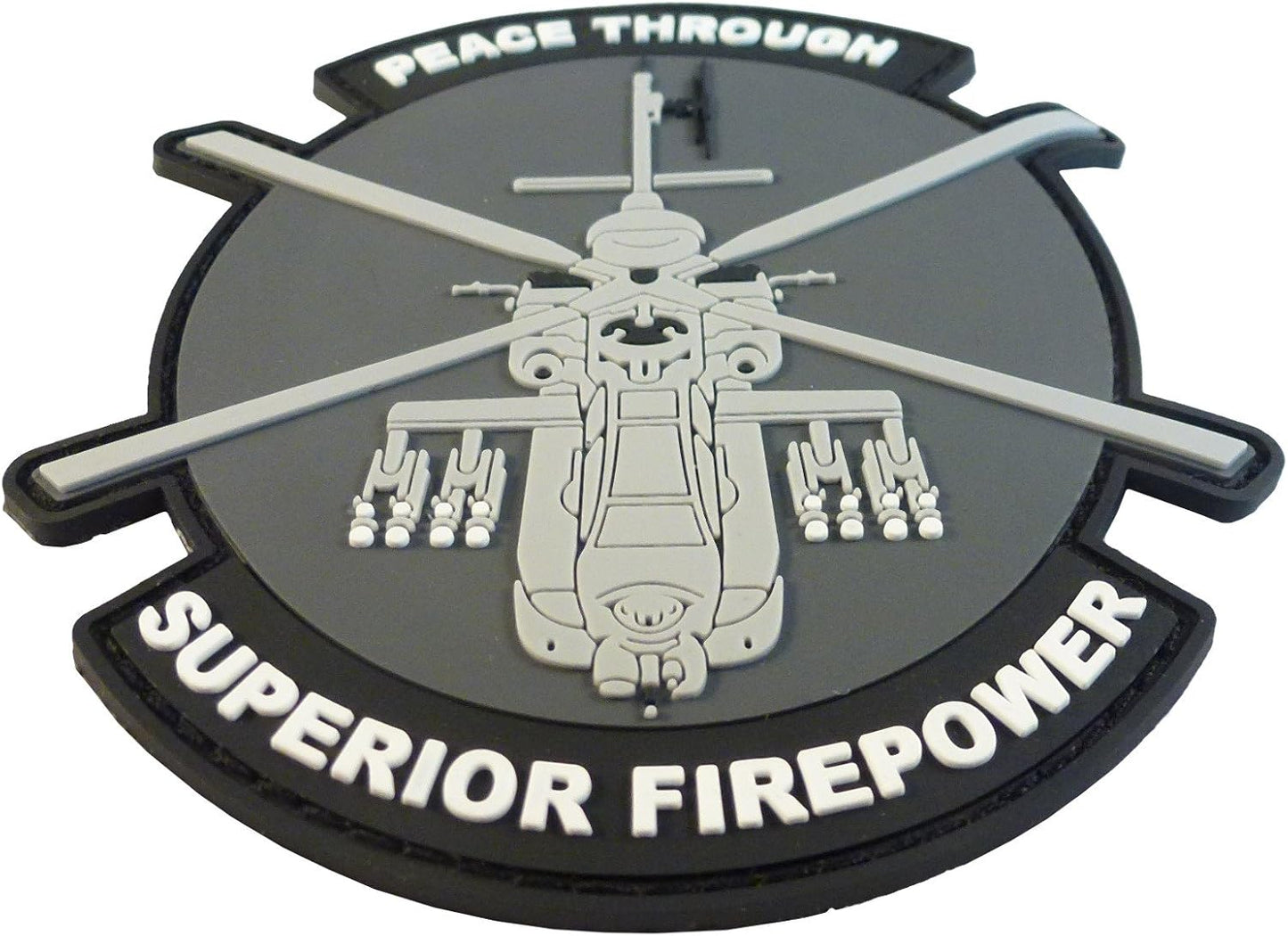 AH-64 Apache Helicopter PVC Patch [Black Grey White] Compatible with Velcro Patches for Backpacks,Hat Patches,PVC Patches,Patches for Caps,Plate Carrier Patches,Molle Patches,Patches for Hats