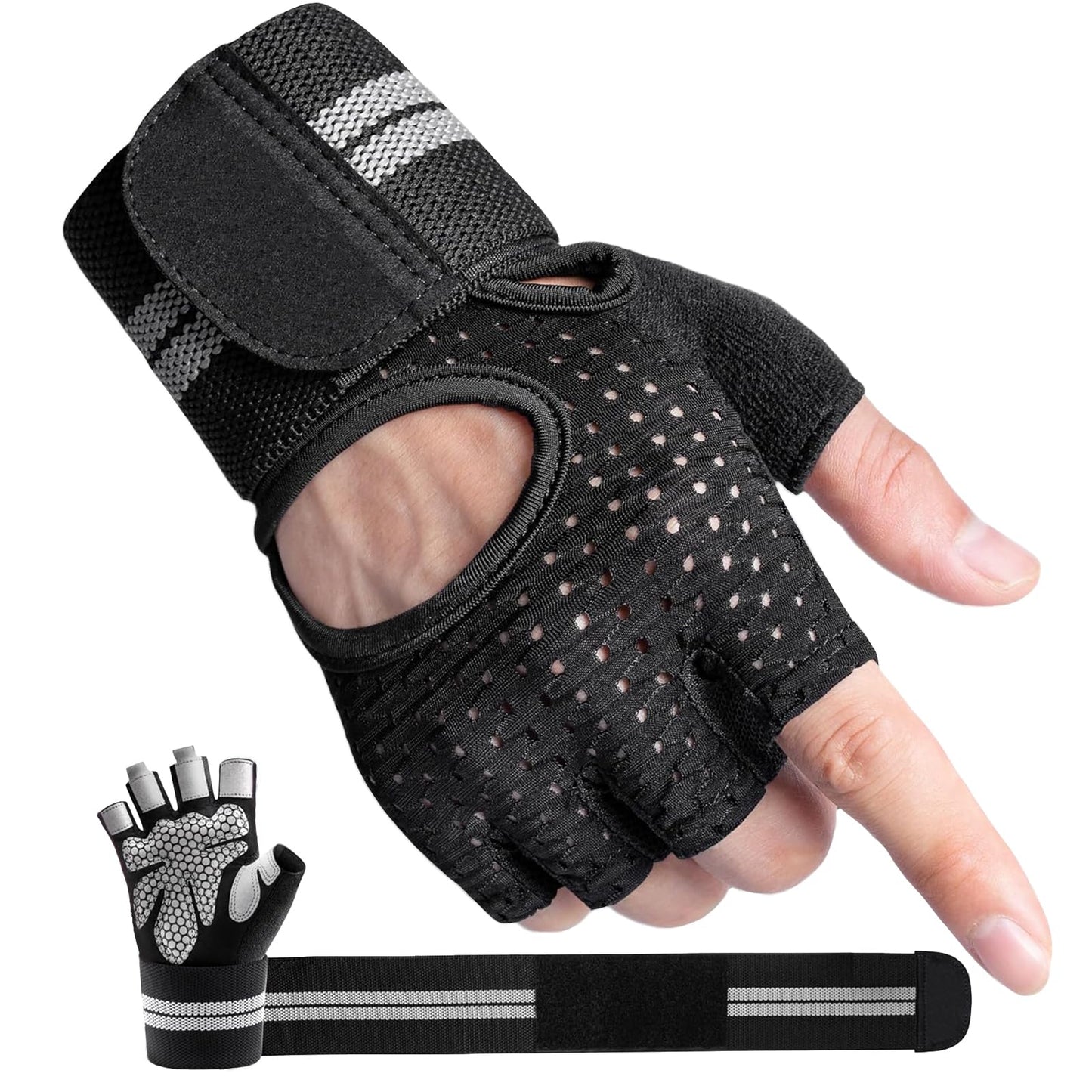 aifitbre Workout Gloves for Men Women, Breathable Weight Lifting Gloves with Wrist Wraps Support for Gym, Exercise, Training and Fitness, Fingerless, Padded Full Palm Protection